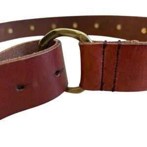 Lucky Brand M/L NWOT Brown Leather Belt stud details geodesic buckle
